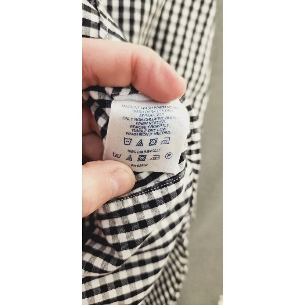 LANDS END Large 16 - 33 MENS SHIRT TRADITIONAL FIT Black Gingham Button Down‎